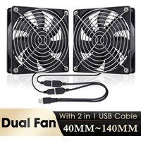 GDSTIME Dual 40mm 50mm 60mm 80mm 92mm 120mm 140mm DC 5V Powered USB Fans with 2 in 1 USB Cable for AV Receiver DVR Cooling