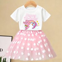 Care Bears Birthday Number T-shirt Skirt Set for Children Cartoon Figure Tee Top Kawaii Pink Skirts Short Sleeve Clothing Gift
