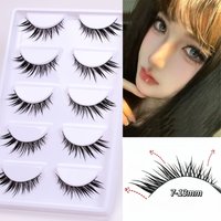 5 pairs of diagonal flying false eyelashes with fine black stems, naturally curled and curled, elongated at the end of the eyes