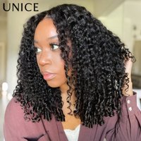 UNice 7x5 & 13x4 Lace Curly Human Hair Wig With Finger Coil Ends & Drawstring