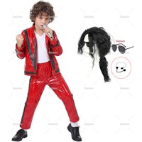 Michael Jackson Thriller Red Black Leather Jacket Pants Costume Set Boys Stage Performance Outfit Halloween Fancy Dress