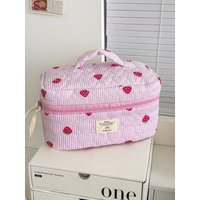 Quilted Cotton Ladies Travel Storage Bag Retro Cherry Women's Cosmetic Bags Cute Design Girls Pencil Case Makeup Bag Handbags