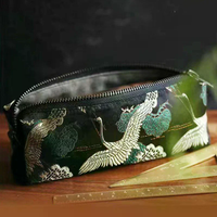 Vintage Gold Stamping Embroidery Pencil Bag Large Capacity Pencil Pouch for Student Stationery
