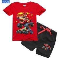 boys shirt Baby Boy Clothes Set Cartoon Blazing Speed Cars Monster Machines Children Girl Short Sleeve T Shirt+Shorts 2PCS Suit