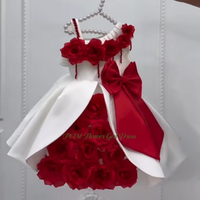 Petal Flower Girl Dress 3D Flowers A Line Pageant Dress with Bow Kids Birthday Wedding Dress Satin Fluffy Girl Dress Customized