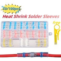 50/100Pcs Heat Shrink Butt Crimp Terminals Waterproof Solder Seal Electrical Connectors Wire Cable Splice Kit Automotive Marine