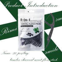 Mint Infused Bamboo Charcoal Dental Floss Picks 30 Count per Bag, Disposable Floss Sticks with Deep Cleaning Floss