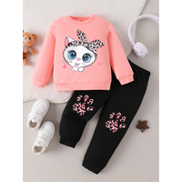 Pink Leopard Headband Cat Toddler Outfit | 2-Piece Long Sleeve Top & Pants Set for Baby Girls
