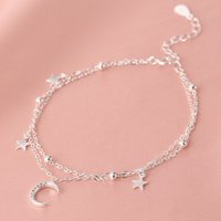 Sweet Temperament Sterling Silver Adjustable Star Moon Double-layer Bracelet for Women Summer Jewelry Accessories Gift Colorfast