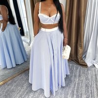 Two Pieces Women Dress Sets Striped Matching Set Lace CamisoleTank Top Empire Waist Ankle Length Skirt Loose Casual 2026 Summer