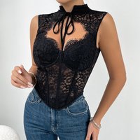 Sexy Sleeveless Lace Mesh Corset Tops Women 2025 Summer Outfits Elegant Bustier Crop Tanks Vest Hollow Out Slim Camisole Corsets