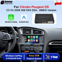 Autotop Wireless Carplay Android Auto for Citroën C3 C4 C4 Cactus C5 Berlingo Peugeot 208 2008 308 3008 508 Ds Ds3 Ds4 Ds5 Ds6 Ds 5Ls Upgrade Decoder Box Multimedia Mirror Link Airplay Bluetooth USB