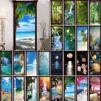 3D DIY Self-Adhesive Beach Door Sticker PVC Waterfall Sunshine Forest Wallpaper Living Room Art Poster Mural Lake Home Decor