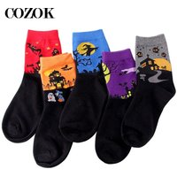 5 Pairs Women Cute Fashion Cotton Socks Halloween Horror Cosplay Casual Ankle Socks Girls Pumpkin Head Warm Festival Socks Gifts