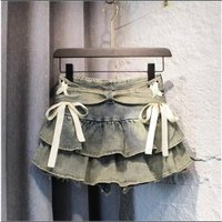 90s Harajuku Sexy Lace Up Denim Skirt Women High Waist Bodycon Mini Jean Skirt Y2K Street Style Summer Trendy Daily Wear