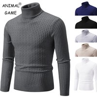 New Men's High Neck Sweater Solid Color Pullover Knitted Warm Casual Turtleneck Sweatwear Woolen Mens Winter Outdoor Tops