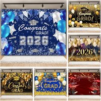 Congratulations To The 2026 Golden Black Balloon Graduation Ceremony Banner Background and Graduation Party Photography Backdrop