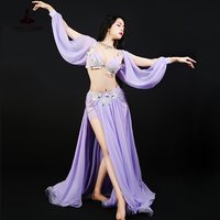 Belly Dance Clothes Suit for Women Oriental Dance Outfit Bra+long Skirt Sleeves 3pcs Customzied Adult Belly Dancing Popsong Set