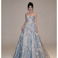 L&P DQL Studio Evening Dresses Sweetheart Lace-up Back Prom Gowns Sparkling Beading Sequins Feathers Party Dress Sweep Train