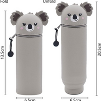 Cute Koala Animal Pencil Case, 2-in-1 Pencil Bag with Zipper Pen Holder, Soft Silicone Pencil Case, Suitable for School Office