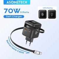 Ładowarka 3 w 1 GaN z wysuwanym kablem 70W PD3.0 QC4.0 PPS 2 Type-C szybka ładowarka podróżna do iPhone 17 16 Pro Macbook Laptop
