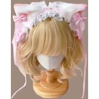 Bow Cat Ear Hairband Hair Hoop for Women Sweet Lace Headdress Cosplay Anime Headbands Cute Plush Ears Ribbon Hair Accessories