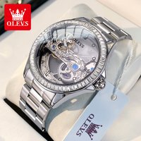 OLEVS Luxury Women's Watches Transparent Large Dial Stainless Steel Strap Waterproof Automatic Mechanical Watch Original Brand