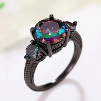 Huitan Women Unique Black Rings with Multi-colored Cubic Zirconia Wedding Band Accessories Vintage Rings Female Party Jewelry