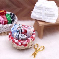 1 Set 1:12 Dollhouse Miniature Sewing Fabric Basket Ruler Scissors Home Model Decor Toy Doll House Accessories