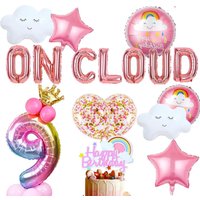 On Cloud 9 ROSE GOLD Balloons Banner On Cloud Nine Birthday Party Decorations for 9 Year Old Girl 9th Birthday Party Invite
