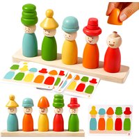 Color Sorting Toys Montessoris Wooden Early Learning Toys Fine Motor Skills Puppet Hat Face Match Creative Stacking Toys For Kid