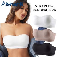 Womens M-shaped Bra Tops Invisible Strapless Bandeau Comfortable Anti Slip Bra Underwear Solid Seamless Bra Wireless Side Hook