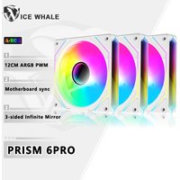 ICE Whale Prism 6PRO PC Case Fan 12cm 3-sided Infinite Mirror 5V 3PIN ARGB Motherboard Lighting Sync 4PIN PWM Silent Cooling Fan