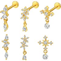 1PC 16G Flower and Waterdrop Pendant Earring Stud Stainless Steel Helix Cartilage Internal Thread Labret Stud Piercing Earrings