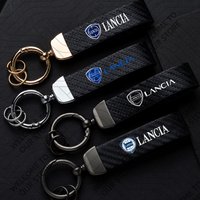 New Fashion For LANCIA YPSILON KAPPA DELTA MUSA LYBRA Logo Car Carbon Fiber Leather Keychain Zinc Alloy Key Ring Accessories