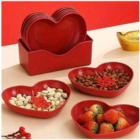 1/5/10/20pcs Plastic Heart Shaped Dinner Plate Set - Red And Pink Heart Themed Fruit Snacks Plate,Suitable For All Parties