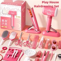 Girls Beauty Salon Set Kids Hair Beauty Makeup Set Simulation Hair Dryer Fashion Styling Tool Pretend Play House Gift Fun Game