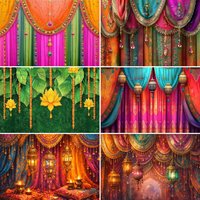 Diwali Ganesha Indian Party Decoration Background Golden Mandala Lotus Flower Photography Backdrop Holiday Photo Studio Banner