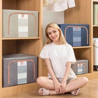 3PCS Foldable Clothes Storage Box Large Capacity Quilt Clothes Organizer Storage Box with Metal Frame Clothing Storage Bins