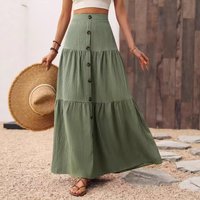 New Girl Elastic Waist Decorative Button Casual Long Dress Women's Spring and Summer Oversized Long Skirt