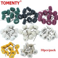 10Pcs Tomenty Dental Polishing Brush Wheel Rotary Tools 2.35mm HP Shank Wool & Goat Cotton Black Buff for Dentistry Material