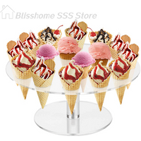 【S】4/6/16 Holes Transparent Acrylic Ice Cream Stand Cake Cone Stand Pastry Holder Wedding Party Buffet Food Display Rack