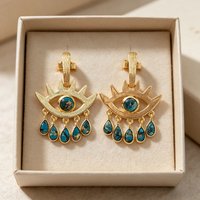 Bohemian Style Synthetic Turquoise Evil Eye Dangle Earrings for Women Vintage Trendy Banquet Vacation Unique Jewelry Accessories