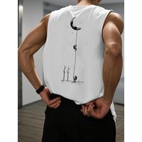 Men's summer casual sports loose fit astronaut landing moon pattern print comfortable and breathable round neck sleeveless vest