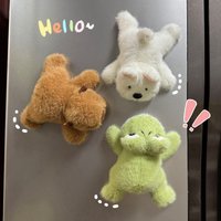 Plush Fridge Magnet Cartoon Lying Animal Plush Doll Soft Fluffy Magnetic Sticker Home Kitchen Decoration Travel Souvenir Gift