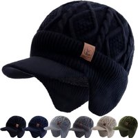 Hot Sale Winter Warm Hat With Earflap Plush Fur Lined Knit Cap Stylish Soft Beanie Hat For Man&Women Outdoor Thick Hat