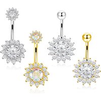 New 14G 1.6x10mm Curved Bar Sunflower Navel Piercing Ombligo White AB Zircon Belly Button Rings Surgical Steel Belly Piercing