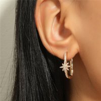 Zircon Starburst Dangle Hoop Earrings for Women Gold Color Paperclip Geometric Shape Trendy Fashion Wedding Jewelry Gift