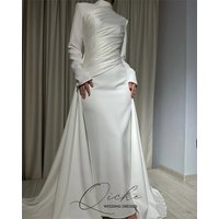 QICHE Muslim Wedding Dresses Long Sleeve High Neck Bride Party Dress Customized Saudi Arabic Bridal Modest Prom Gowns