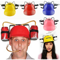 Creative Plastics Beverage Helmet Headgear Hat Type with Straw Beer Beverage Hat Outdoor Beer Hat Party Drinking Helmet Toys